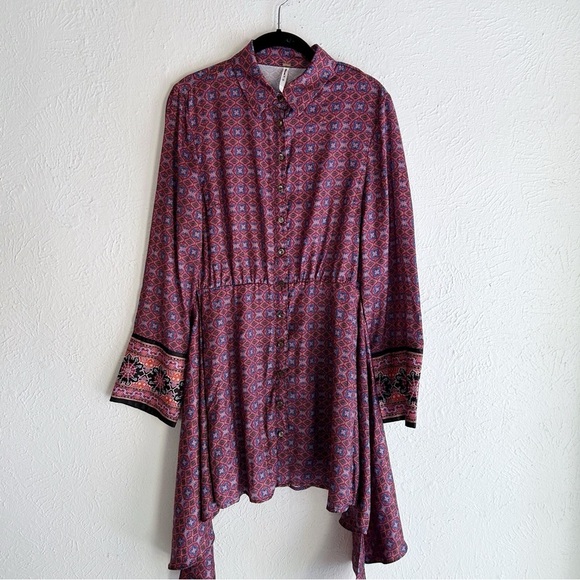 Free People Silky Rillo Shirtdress Purple Printed Sz Small - Picture 2 of 7